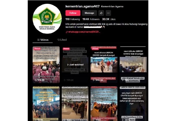 Awas Tertipu! Akun Palsu Kemenag di TikTok Janjikan Umrah Gratis